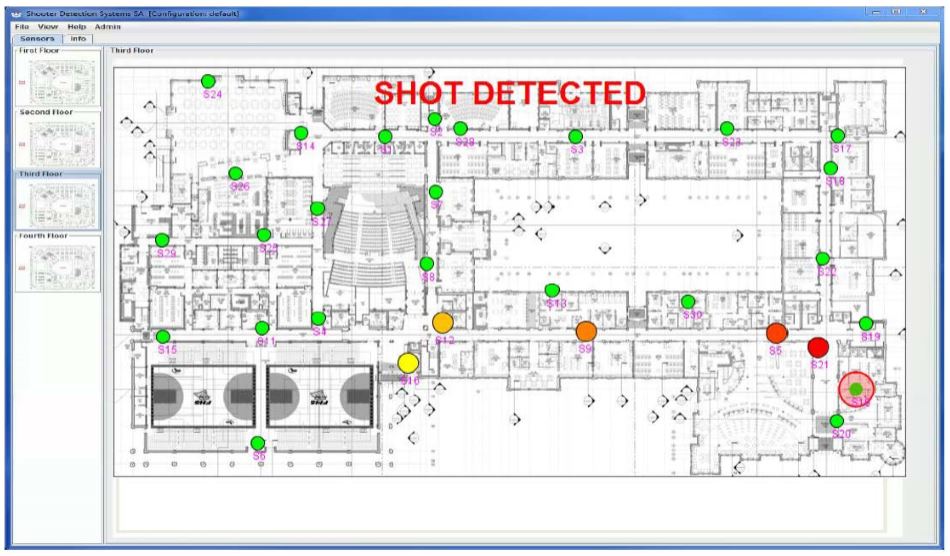 Gunshot Detection System Display on Monitor